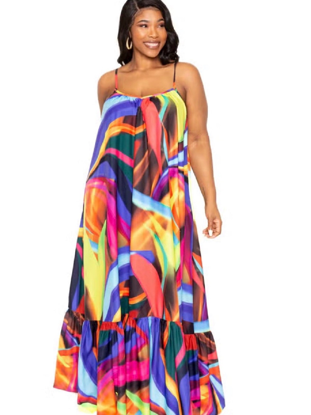Color Splash Abstract  Maxi Dress | Flowy Sleeveless Boho Resort Dress | Women’s